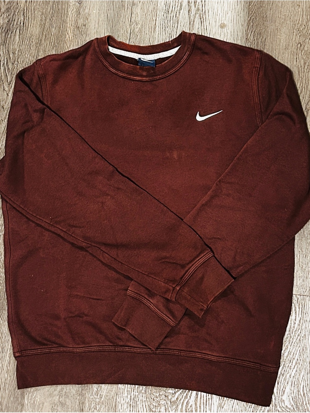 Nike Men's Crewneck Sweatshirt - Maroon with White Swoosh